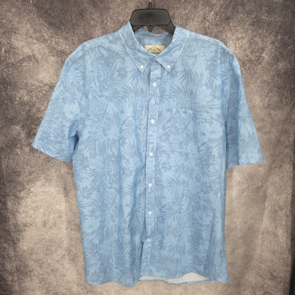 St John's Bay Hawaiian Shirt Mens XLT Blue Floral Buton Up Aloha Floral Vacation